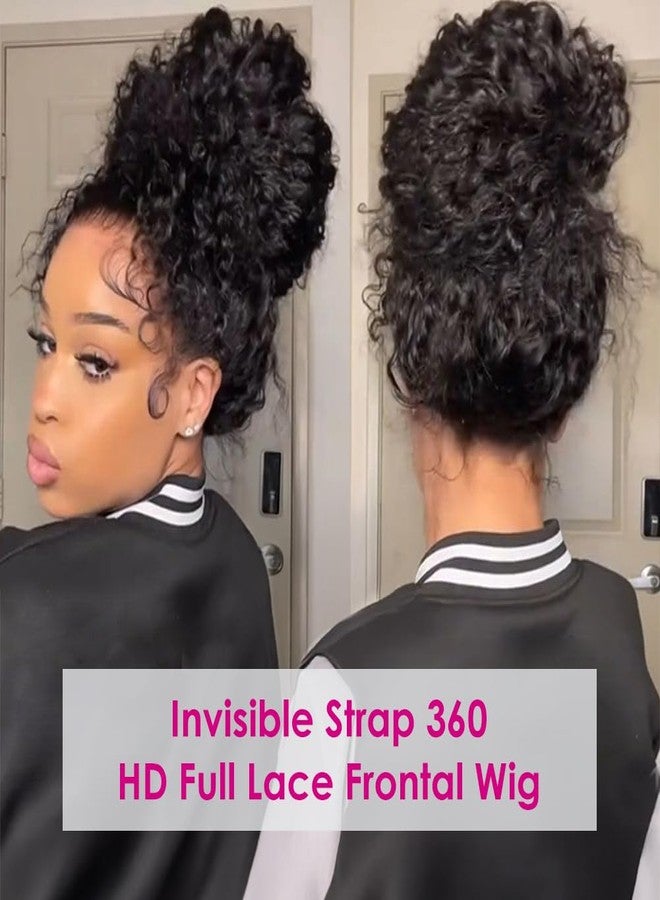 بيزاز شعر مستعار Pizazz Hidden Strap 360 Full Lace Frontal Hair، شعر بشري، منتوف مسبقًا، مبيض مسبقًا، كثافة 180، شعر مستعار مموج بدون غراء مع رباط (أسود، 18 بوصة) - Image 4